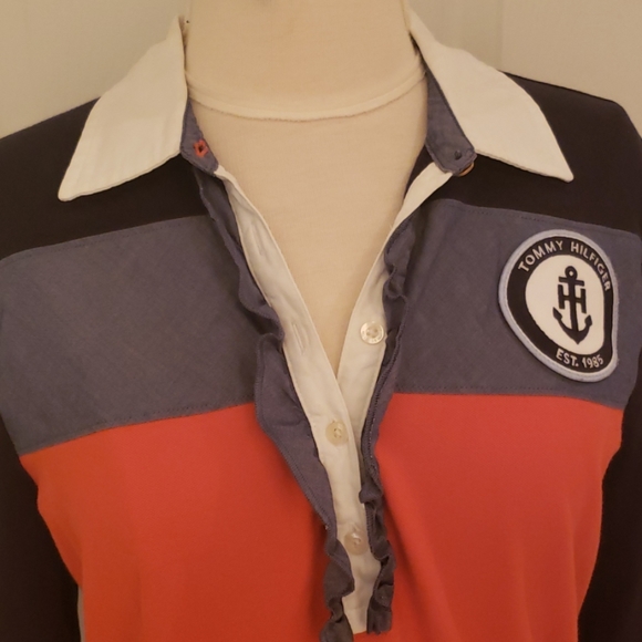 Tommy Hilfiger 3/4 Sleeve Rugby Colorblock Polo Shirt - Picture 5 of 8